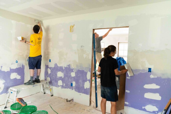 SBP's AmeriCorps Members Hard at Work Mudding Drywall